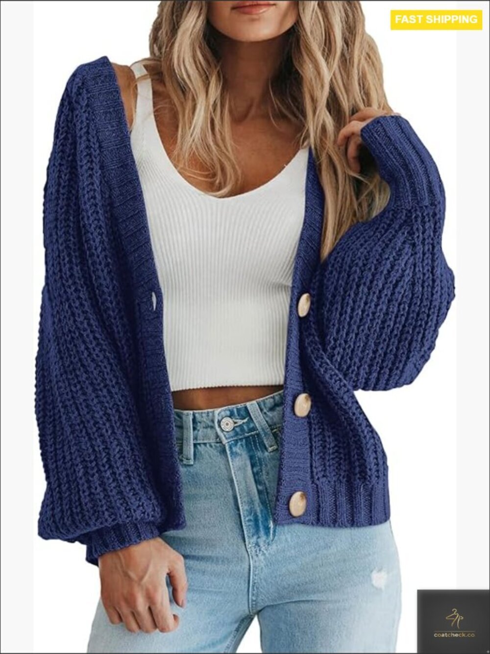Chunky Knit Open Front Cardigan Sweater Long Sleeve Button Down Loose Short
